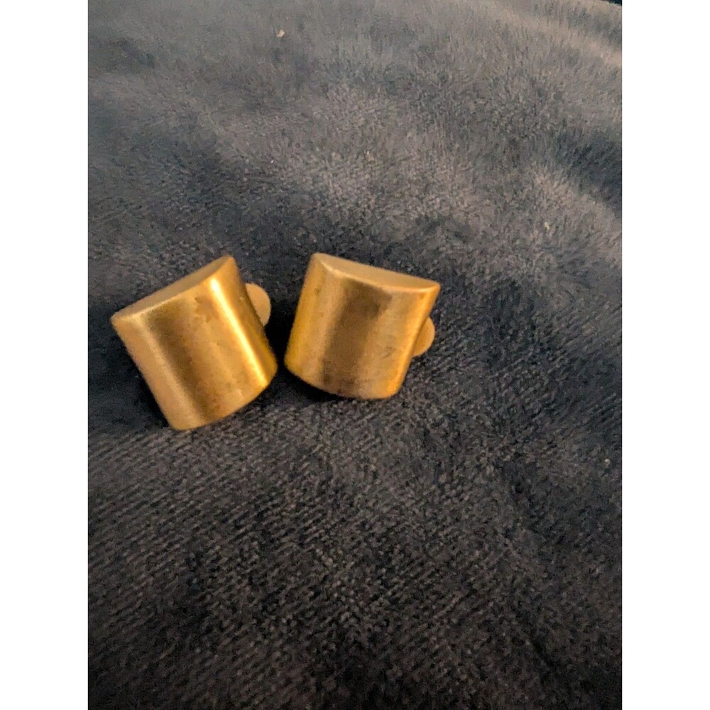 Vintage Gold Tone Half Barrel Curved Square ClipOn Earrings Minimalist Modernist